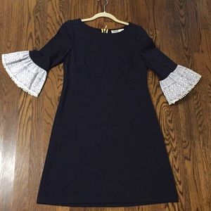 Navy Eliza J dress with eyelet bell sleeves